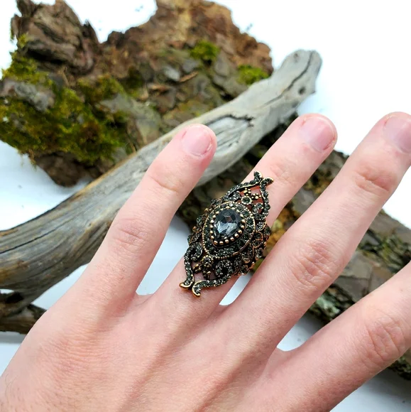 18k gold boho swarovski crystal turkish ring - Picture 5 of 6